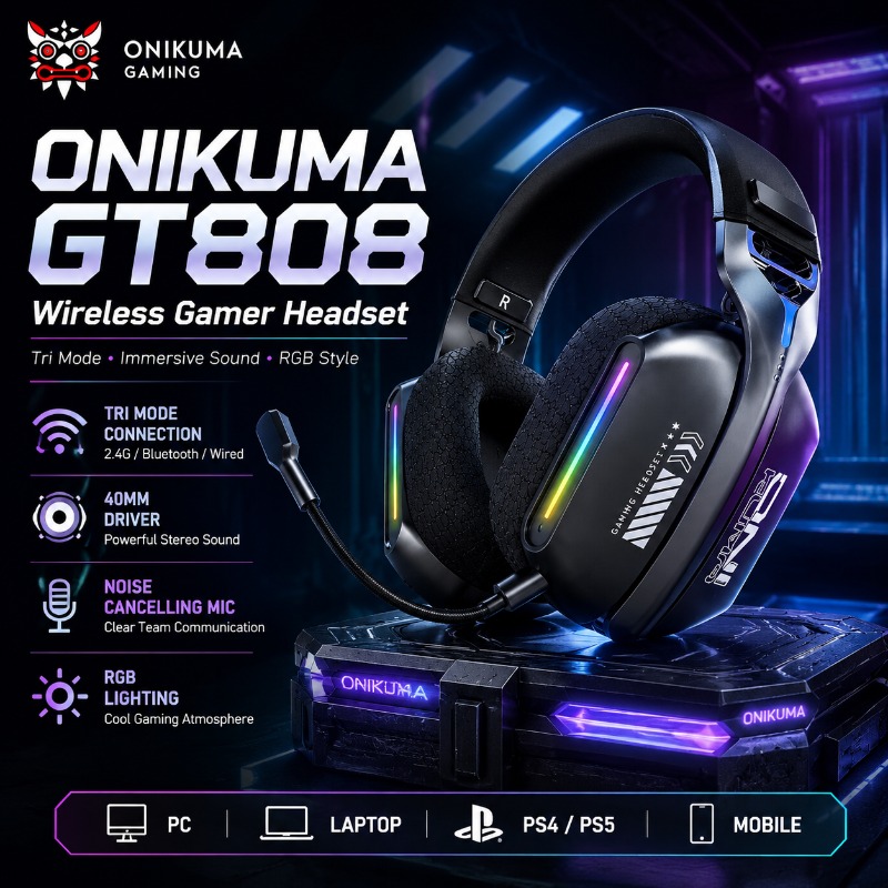 Venom Gaming Accessories - ONIKUMA GT808 Headset Gaming Nirkabel Tri