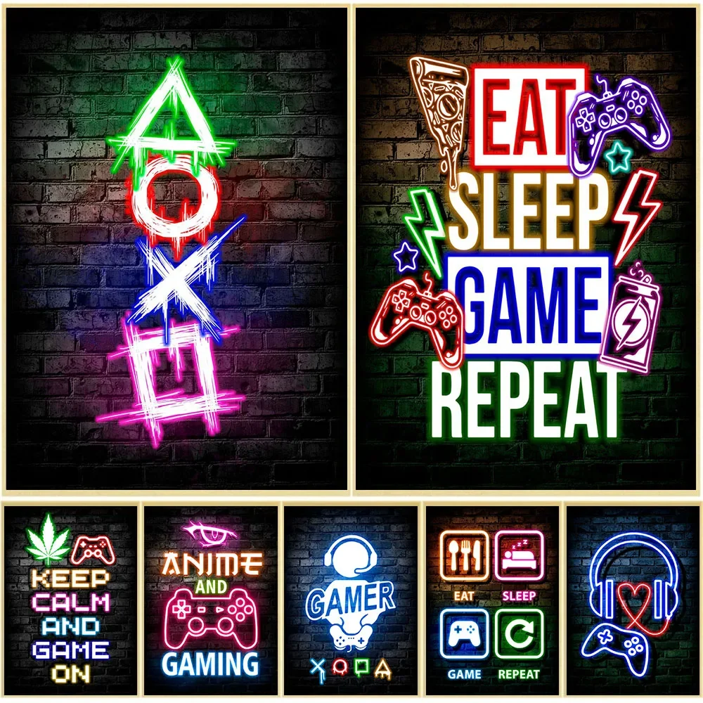 Gaming Accessories Wall - Poster Seni Dinding Gaming Neon Eat